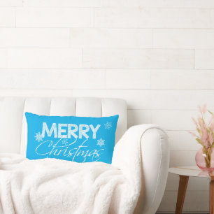 Frosty Blue and White Snowflakes   Merry Christmas Lumbar Pillow