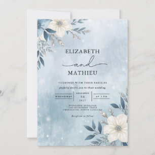 Frosty Blue Branch Bloom Wedding Invitation