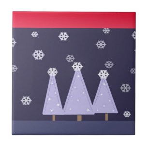 Frosty Blue Christmas Trees Tile