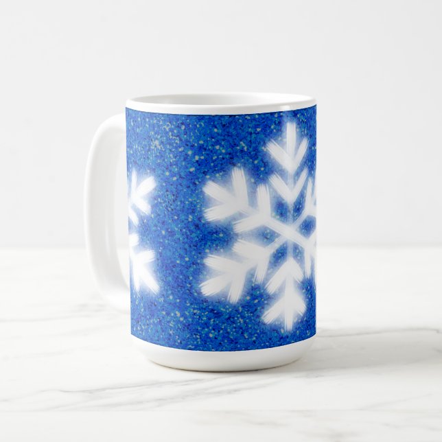 Frosty blue North Pole snowflakes | sparkling snow Coffee Mug (Front Left)