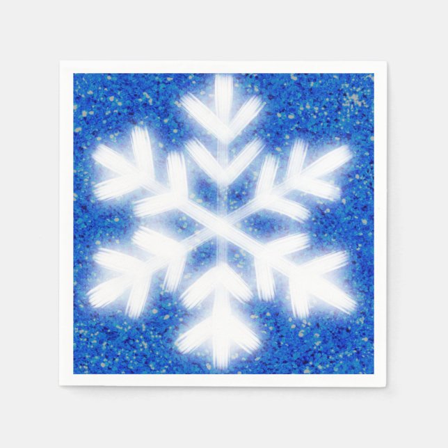 Frosty blue North Pole snowflakes | sparkling snow Napkin (Front)