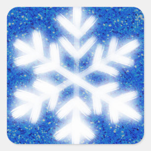 Frosty blue North Pole snowflakes sparkling snow Square Sticker
