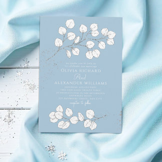 Frosty Blue Silver greenery Eucalyptus Wedding Invitation