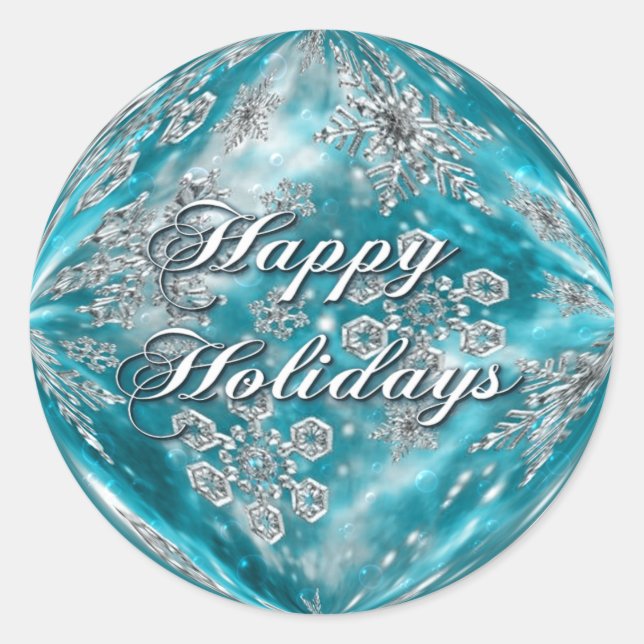 Frosty Blue Snowflake Bubble Holiday Classic Round Sticker (Front)