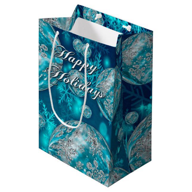 Frosty Blue Snowflake Bubbles Holiday Medium Gift Bag (Front Angled)
