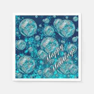 Frosty Blue Snowflake Bubbles Holiday Napkins