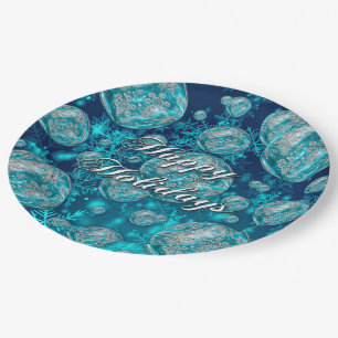 Frosty Blue Snowflake Bubbles Holiday Paper Plates