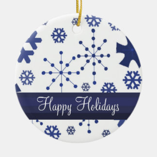 Frosty Blue Snowflakes Ceramic Ornament