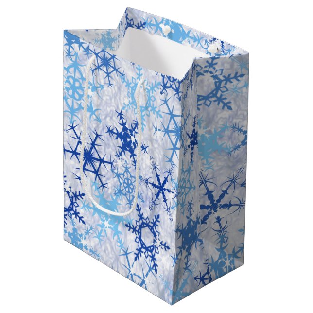 Frosty Blue Snowflakes Medium Gift Bag (Front Angled)