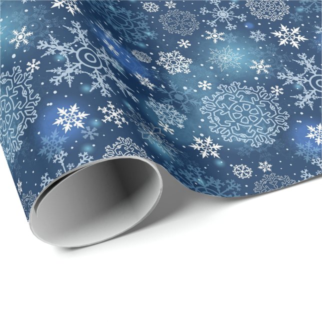 Frosty Blue Snowflakes Pattern Wrapping Paper (Roll Corner)