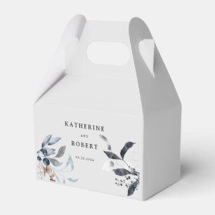 Frosty Blue Winter Floral Monogram Wedding Favor Box