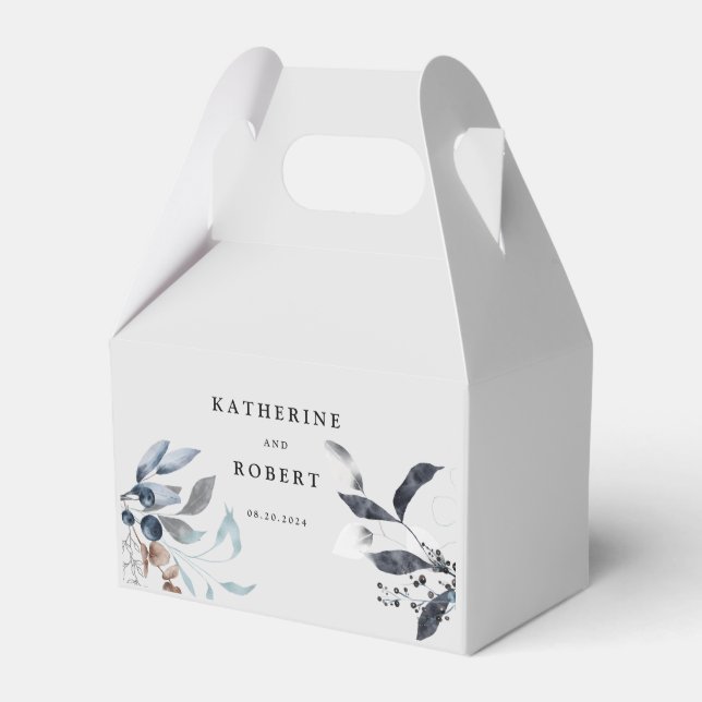 Frosty Blue Winter Floral Monogram Wedding Favor Box (Front Side)