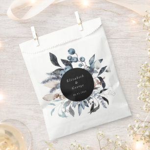 Frosty Blue Winter Floral Monogram Wedding Favour Bag