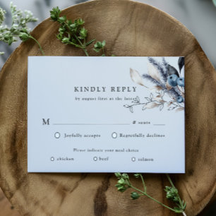 Frosty Blue Winter Floral RSVP Response Card