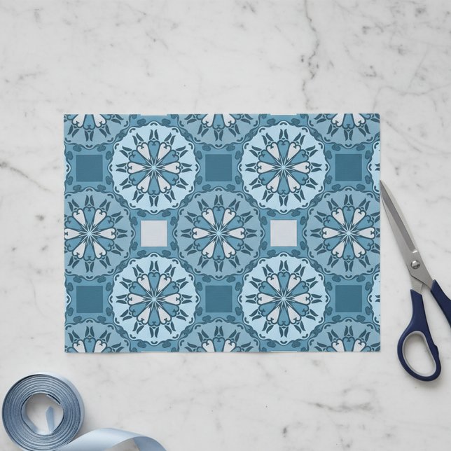 Frosty Blue Winter Mosaic Kaleidoscope Pattern  Tissue Paper (Creator Uploaded)
