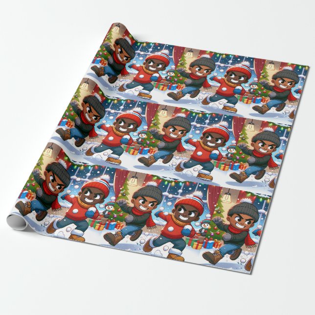 Frosty Boy Frenzy- Christmas Wrapping Paper (Unrolled)