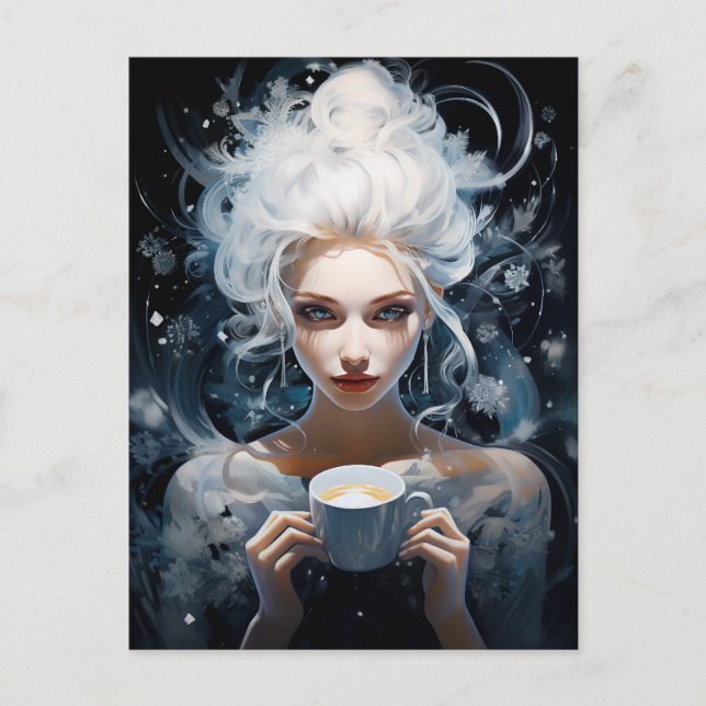 Frosty Brews: Winter's Elixir for Coffee Aficionad Holiday Postcard (Front)