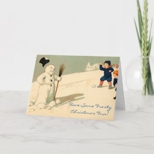 Frosty Christmas Fun Vintage Art Snowman Card