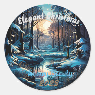 Frosty Dark Forest Round Sticker