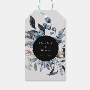 frosty dusty blue winter floral monogram gift tags