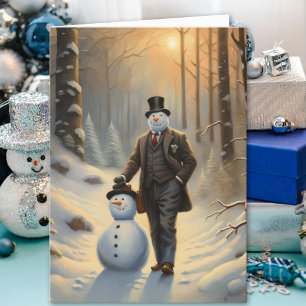 Frosty Elegance Gentleman Snowman Corporate Holiday Card