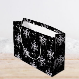 Frosty Elegance Snowflake Splendor Black Christmas Large Gift Bag