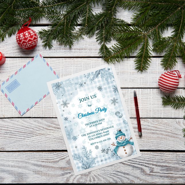 Frosty Elegant Blue & White Frosty Christmas Invitation (Creator Uploaded)