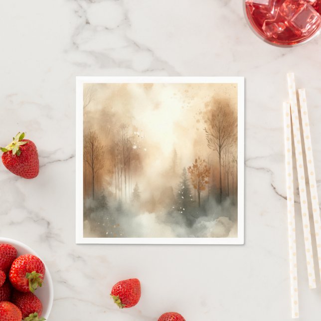 Frosty Fall Watercolor Forest Decoupage Napkins (Insitu)