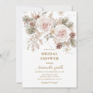 Frosty Flowers Winter Pink Christmas Bridal Shower Invitation