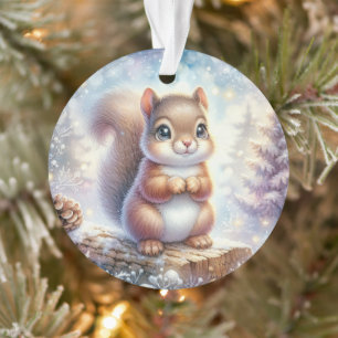 Frosty Forest Squirrel with Fluffy Tail Ornament