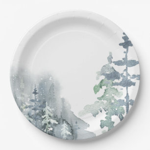 Frosty Forest Winter Christmas Nature Trees Snow Paper Plate