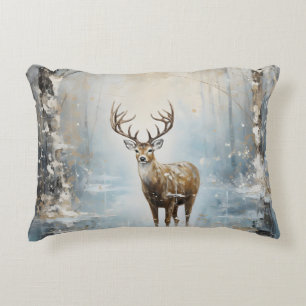 Frosty Forest Woodland Deer Accent Pillow