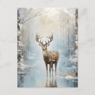 Frosty Forest Woodland Deer Holiday Postcard