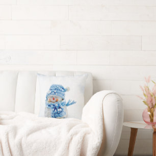 Frosty Friend in Blue Throw Pillow