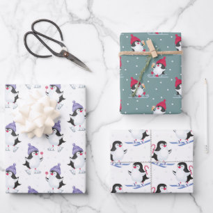 Frosty Friends Penguin Themed Christmas Wrapping Paper Sheet
