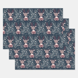 Frosty Friends Sipping Cocoa Wrapping Paper Sheet