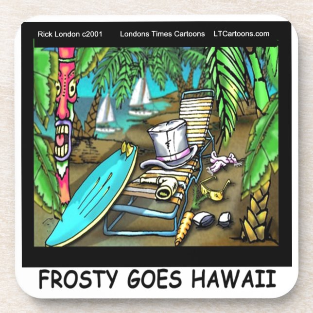 Frosty Goes Hawaii Funny Christmas Coaster (Front)