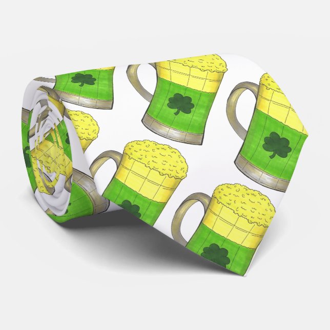 Frosty Green Beer Drinking St. Patrick's Day Tie (Rolled)