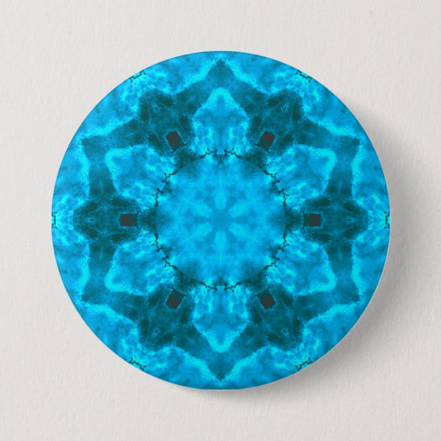 Frosty Ice Blue Snowflake Kaleidoscope Pattern 3 Inch Round Button (Front)