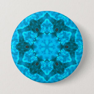 Frosty Ice Blue Snowflake Kaleidoscope Pattern 3 Inch Round Button