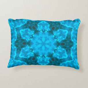 Frosty Ice Blue Snowflake Kaleidoscope Pattern Accent Pillow