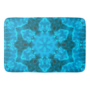 Frosty Ice Blue Snowflake Kaleidoscope Pattern Bath Mat