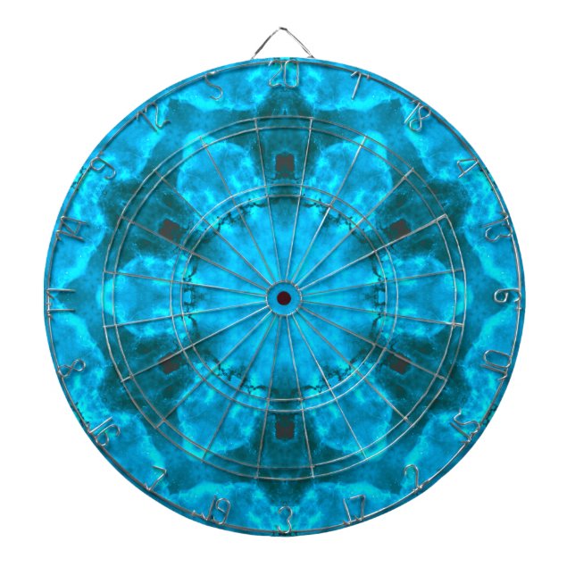 Frosty Ice Blue Snowflake Kaleidoscope Pattern Dartboard (Front)