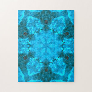 Frosty Ice Blue Snowflake Kaleidoscope Pattern Jigsaw Puzzle