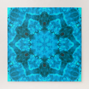 Frosty Ice Blue Snowflake Kaleidoscope Pattern Jigsaw Puzzle