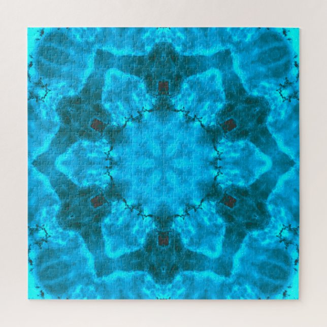 Frosty Ice Blue Snowflake Kaleidoscope Pattern Jigsaw Puzzle (Vertical)