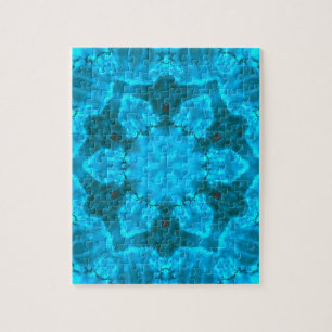 Frosty Ice Blue Snowflake Kaleidoscope Pattern Jigsaw Puzzle