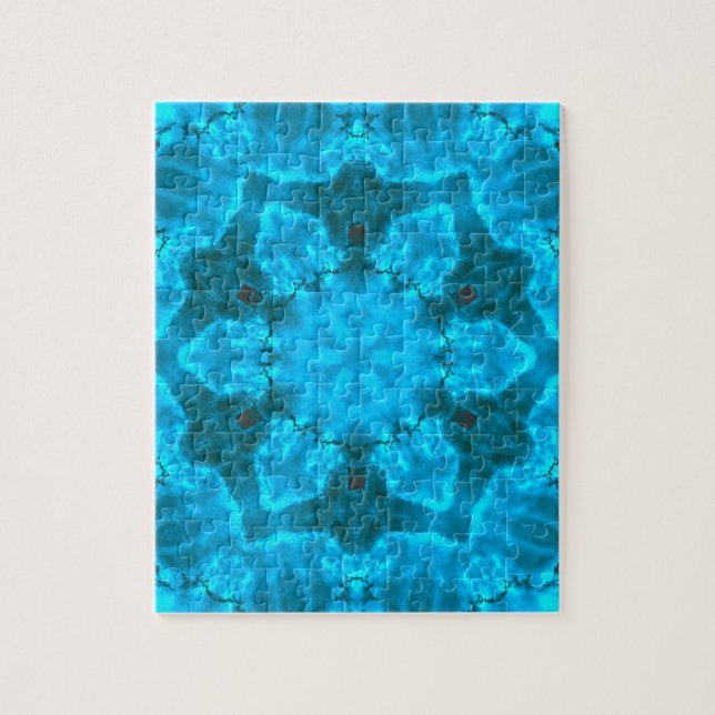 Frosty Ice Blue Snowflake Kaleidoscope Pattern Jigsaw Puzzle (Vertical)