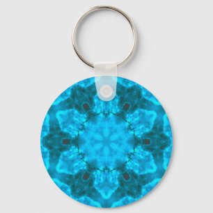 Frosty Ice Blue Snowflake Kaleidoscope Pattern Keychain