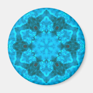 Frosty Ice Blue Snowflake Kaleidoscope Pattern Magnet